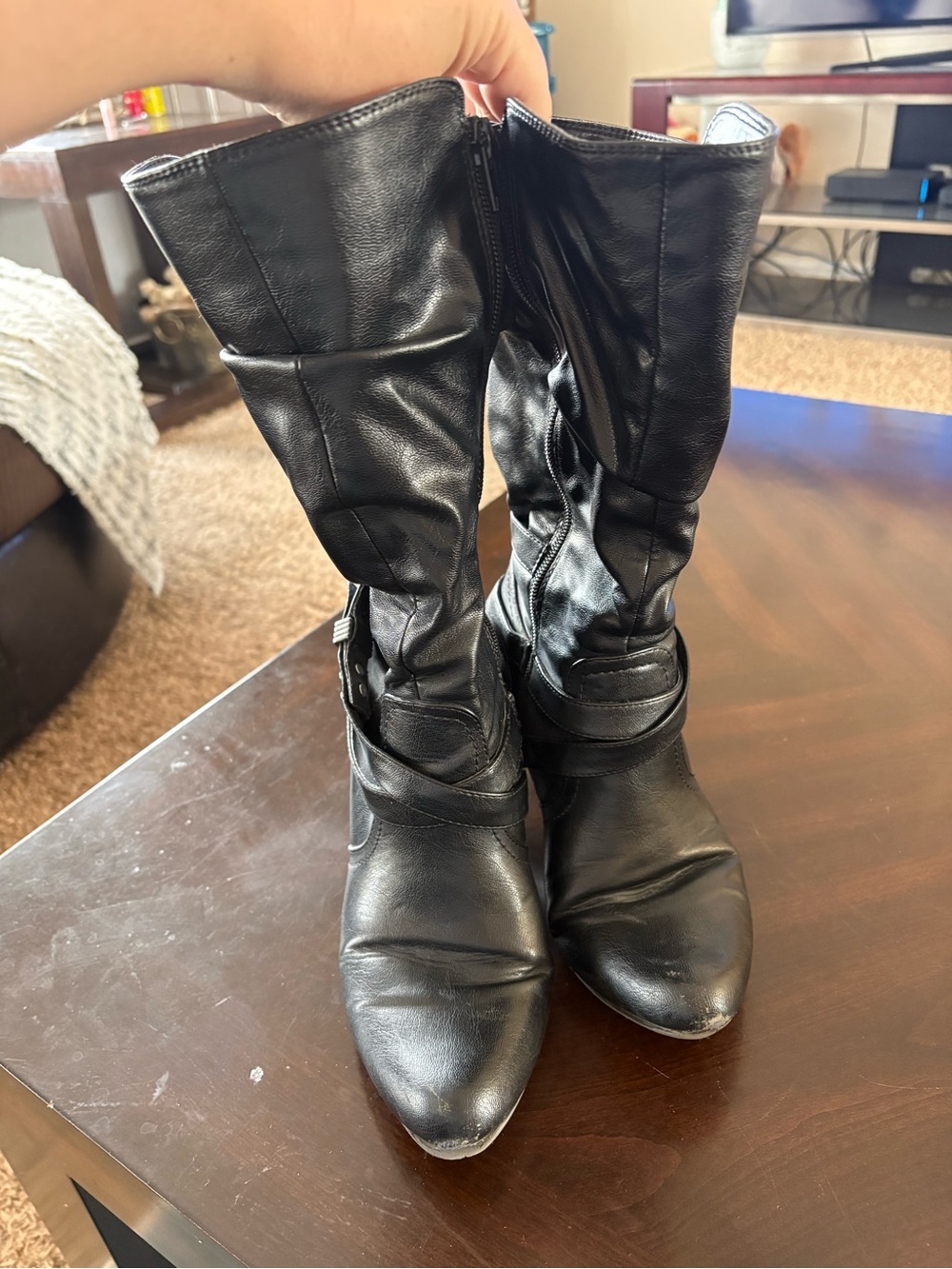 White Mountain Black Heeled Boots Women’s 8 Mid Calf Stretch